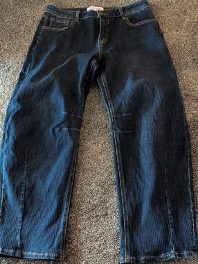 Women’s Dark Blue Risen Ribbed Jeans